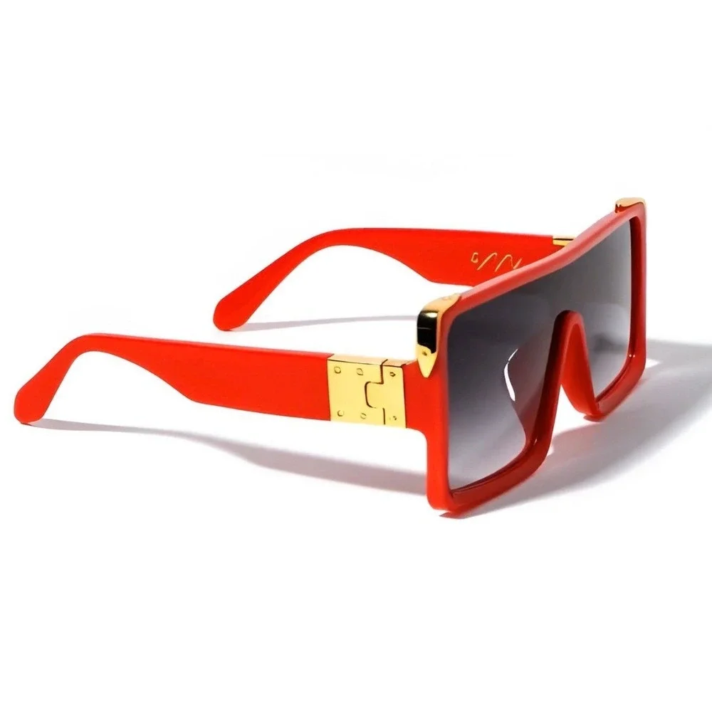 Oversized Square Sunglasses Red Frame Gold Black Lens Stretwear Men Eyewear 2026